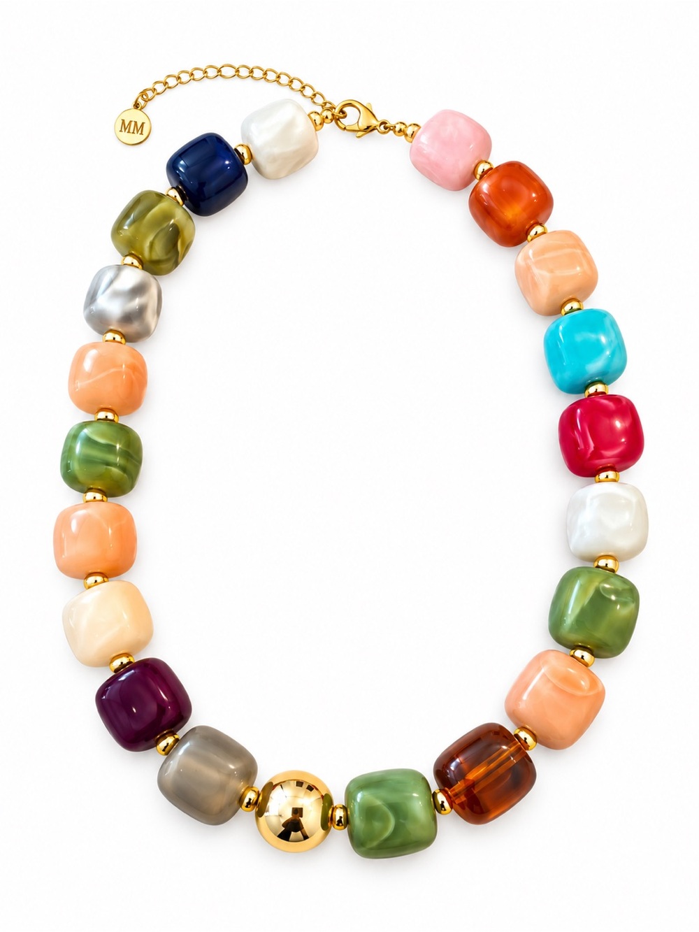 Mayamar BOHO chunky Multicolor bead & Gold necklace